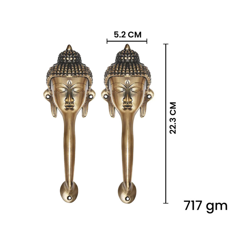 Decorative Buddha Face Brass Door Handle – Spiritual Gautam Buddha Design Set of 2