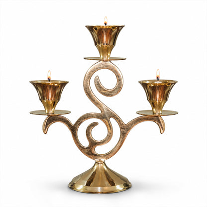 Brass Three Arm Candle Stand Antique Finish Decorative Candle Holder for Home Decor & Gifting| The Indian Aura