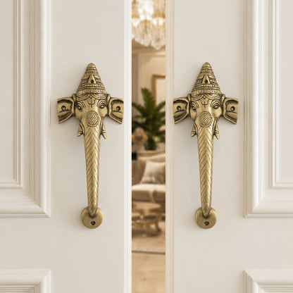 Ganesha Brass Door Handle Pair for Main Door – 10 Inch Antique Finish Elephant Pull Handle, Ethnic Indian Design for Wooden Doors, Temple Doors & Entrance | Auspicious Housewarming Gift,Set-2