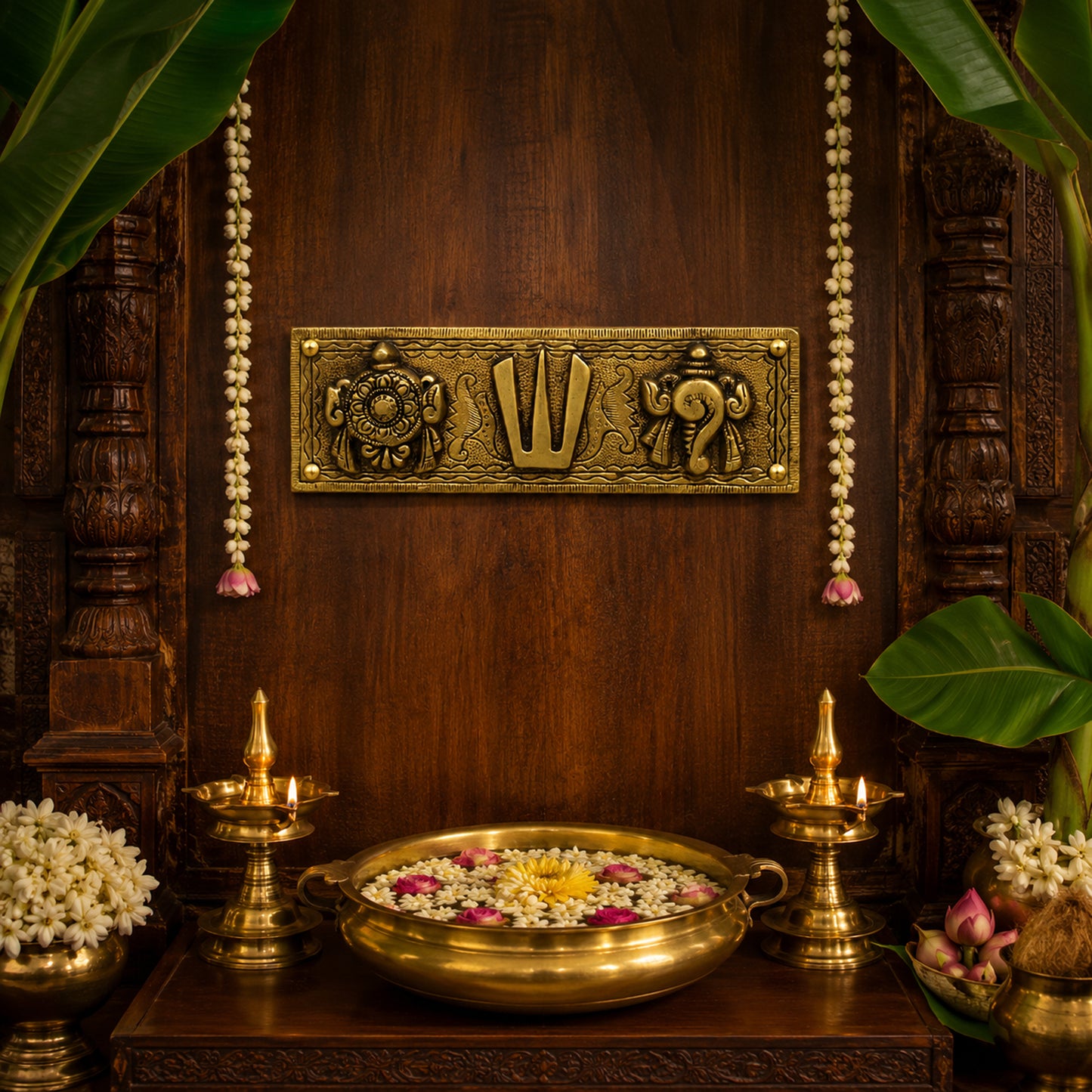 Brass Shankh Chakra Namah Wall Hanging Vaishnav Tilak Plaque | The Indian Aura