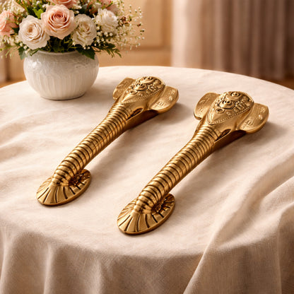Ganesha Brass Door Handle with Golden Crown - Antique Dhanvantri Design Set of 2