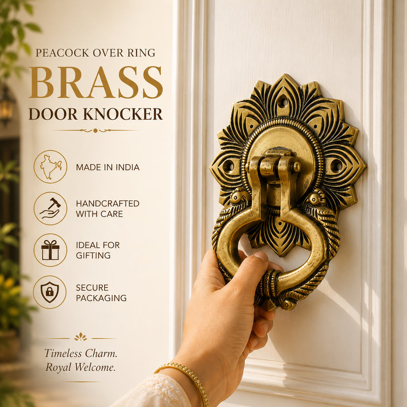 Handcrafted Peacock feather Design Brass Door Knocker – Antique Finish
