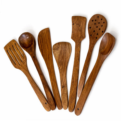 The Indian Aura 7‑Piece Sheesham Wood Cooking Spoon & Spatula Set – Handmade Non‑Stick Friendly Kitchen Utensils
