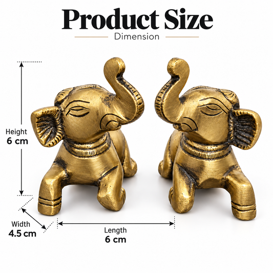 Handcrafted Antique Brass Elephant Statue Pair 2.3 Inch | Golden Elephant Showpiece for Home Decor & Gifting | The Indian Aura
