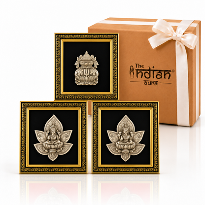The Indian Aura Pure Brass Lakshmi Ganesha Kalash Wall Frame Set of 3 For Gifting | Premium Religious Gift Set for Housewarming, Wedding, Diwali, Anniversary & Festive Occasions | Antique Finish Spiritual Wall Decor