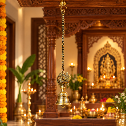 The Indian Aura Antique Gold Pure Brass Wall Hanging Bell | Traditional Decorative Bell for Home, Temple, Pooja Room & Entrance Décor