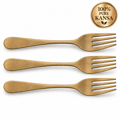 Handmade 100% Pure Kansa Fork Set of 3, 6 & 12 – Natural Matte Finish Traditional Bronze Dining Forks | Premium Gifting for Diwali, Housewarming, Weddings, Anniversaries, Return Gifts & Festive Occasions | The Indian Aura