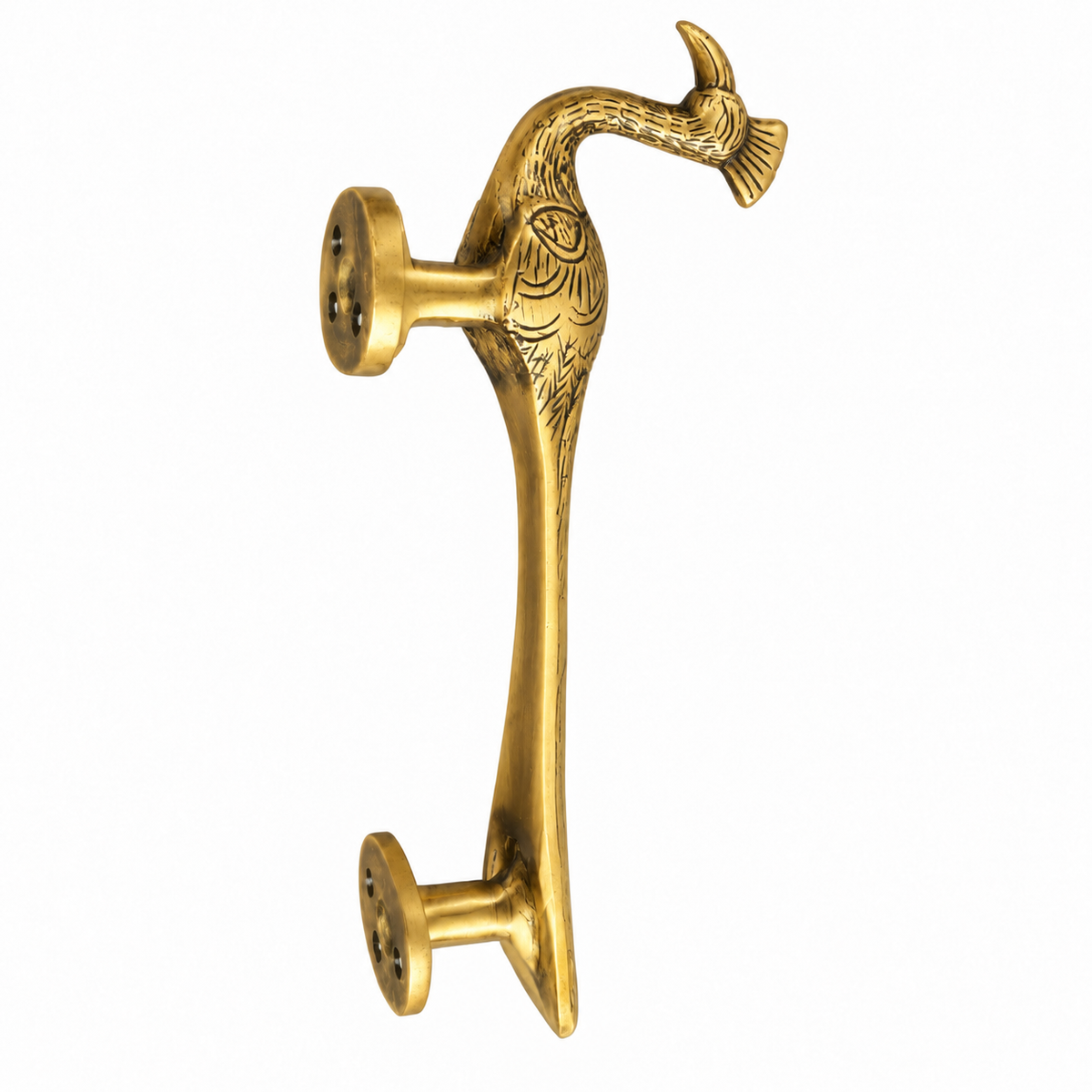 Handcrafted Peacock Brass Door Handle Pair – Antique Gold Finish, Elegant Traditional Design for Main Door.