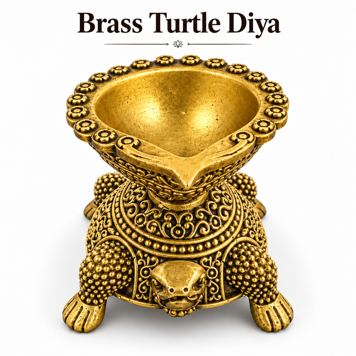 Handcrafted Antique Brass Turtle Diya for Pooja | Traditional Brass Tortoise Oil Lamp | Kachua Deepak for Mandir, Home Decor, Diwali & Vastu | The Indian Aura