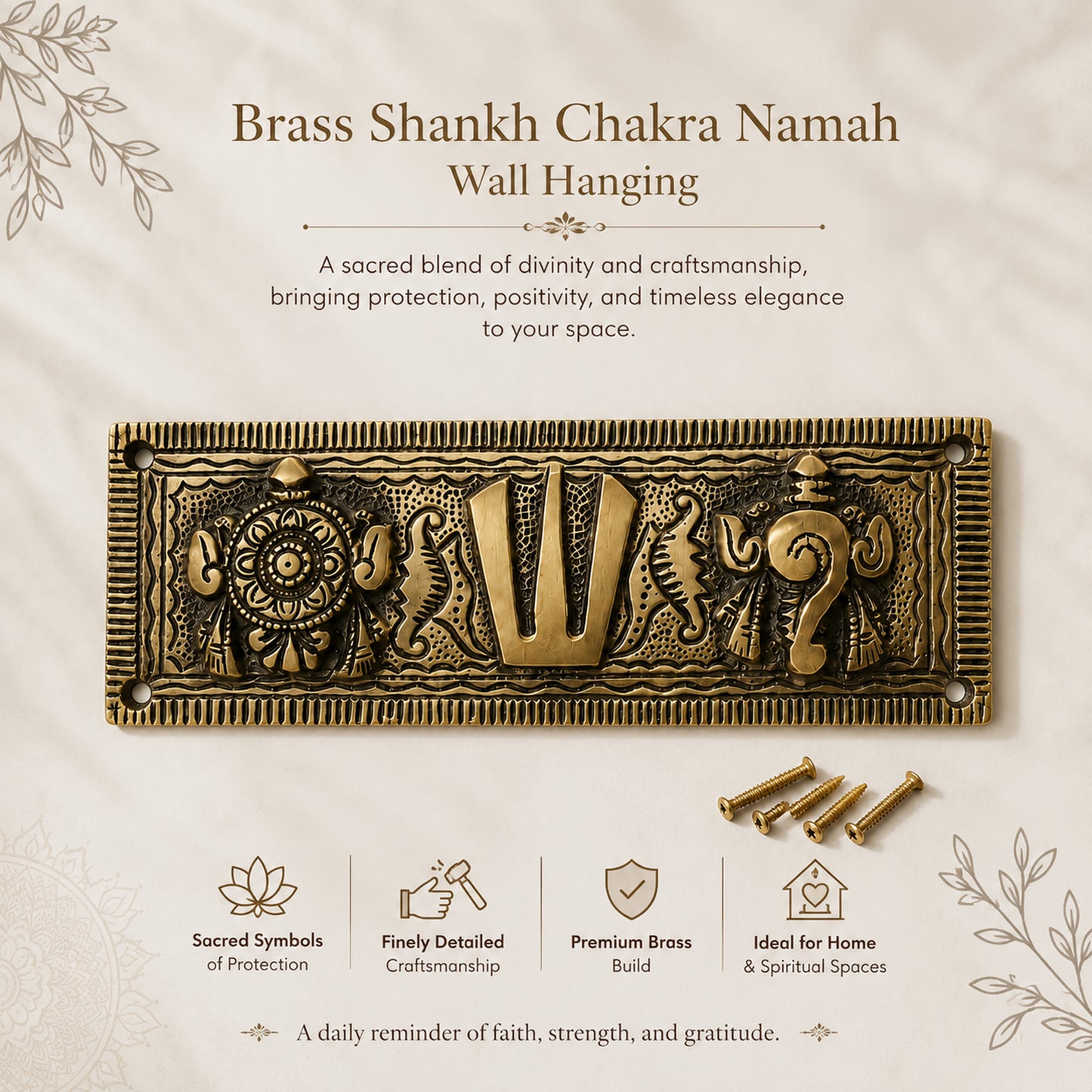 Brass Shankh Chakra Namah Wall Hanging Vaishnav Tilak Plaque | The Indian Aura