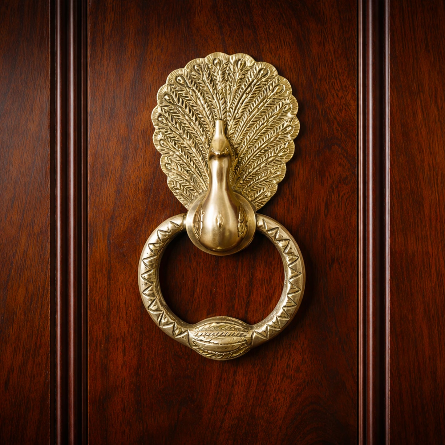 Peacock Brass Door Knocker Ring Handle for Main Door (Medium Size)| The Indian Aura