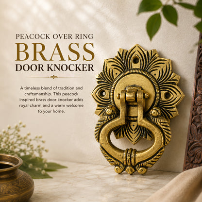 Handcrafted Peacock feather Design Brass Door Knocker – Antique Finish