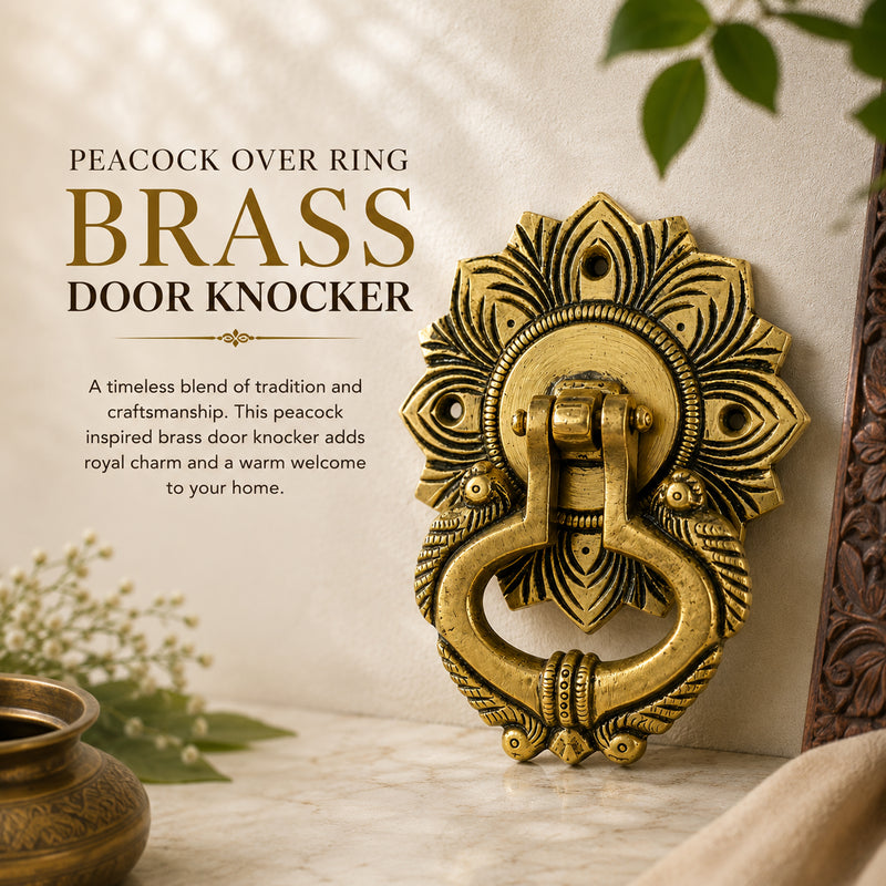 Handcrafted Peacock feather Design Brass Door Knocker – Antique Finish
