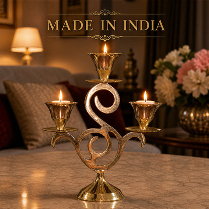 Brass Three Arm Candle Stand Antique Finish Decorative Candle Holder for Home Decor & Gifting| The Indian Aura
