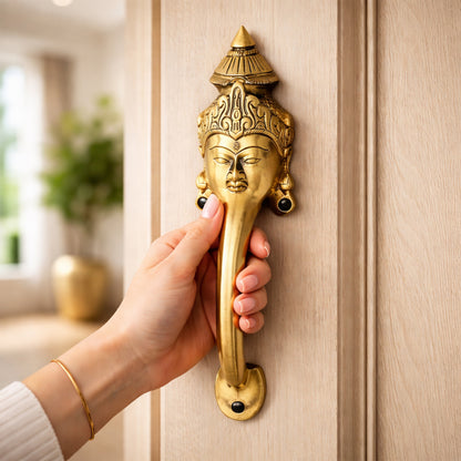 Goddess Face Brass Door Handle – Traditional Indian Design