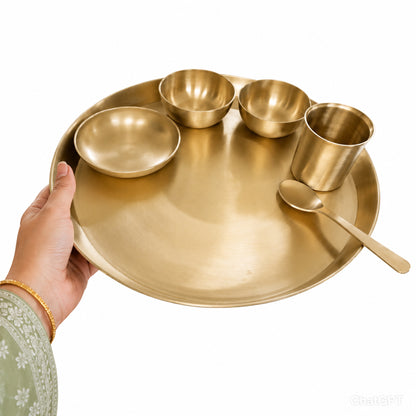Pure Kansa Matte Finish 13.5 Inch Thali Dinner Set – Traditional Ayurvedic Dinnerware for Healthy & Elegant Dining