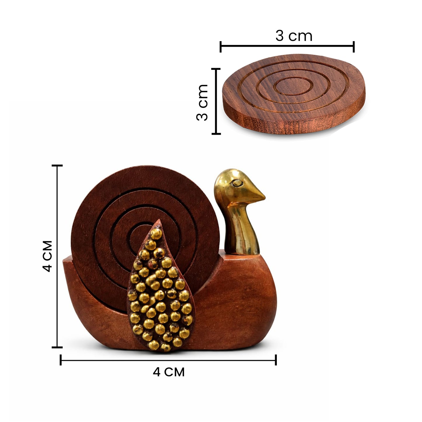 Handcrafted Wooden Round Coasters with Duck Shape Holder - Set of 6