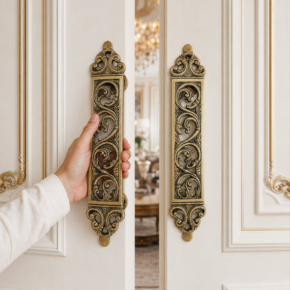 Brass Door Pull Handle for Main Door – Antique Finish Handmade Vintage Victorian Carved Filigree Design, 11 Inch / 28.7 cm Decorative Door Handle for Home,Hotel & Office Set-2