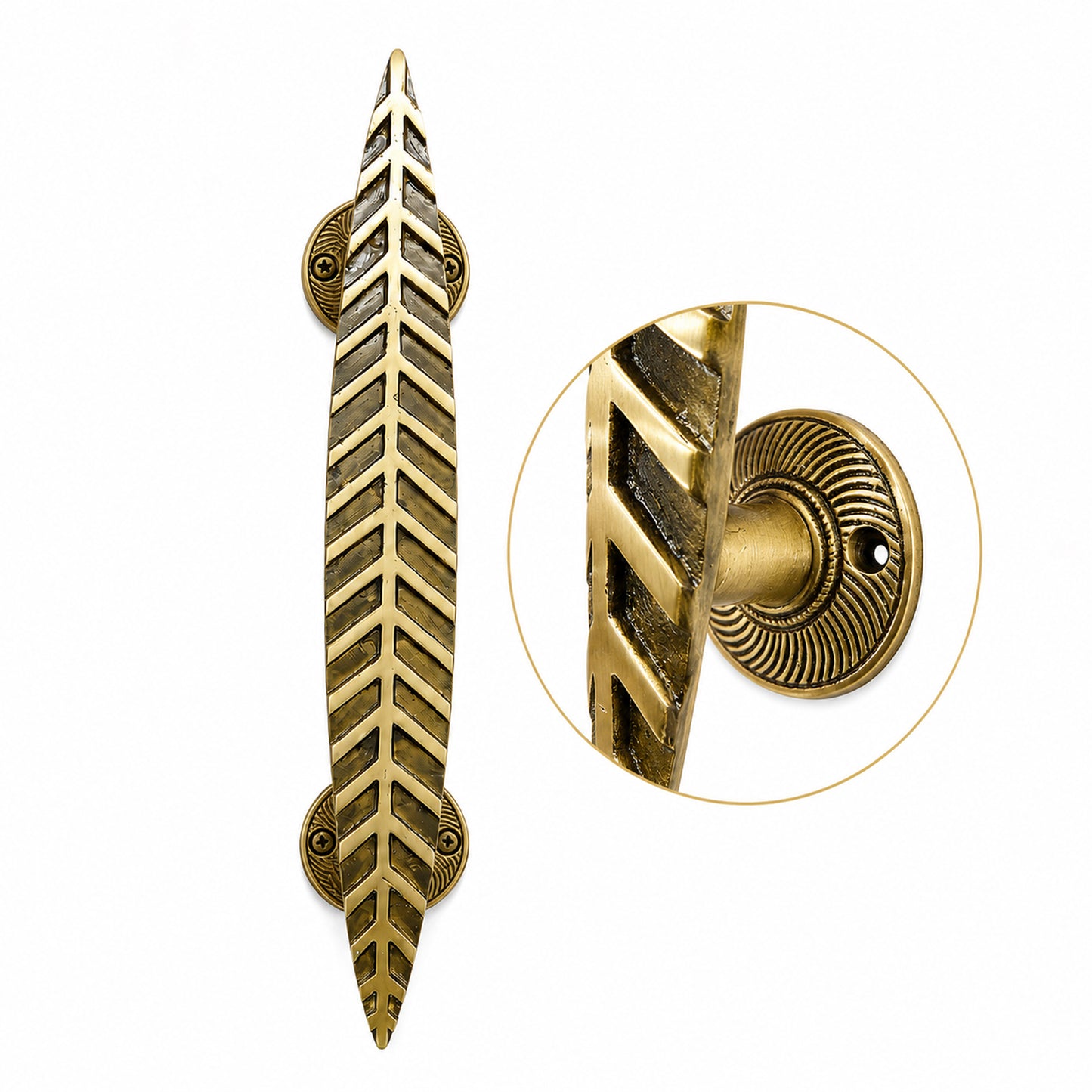 Handcrafted Leaf Design Brass Door Handle for Main Door 12inch  – Antique Finish single set