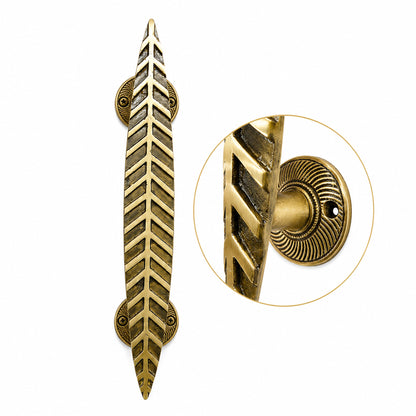Handcrafted Leaf Design Brass Door Handle for Main Door 12inch  – Antique Finish single set