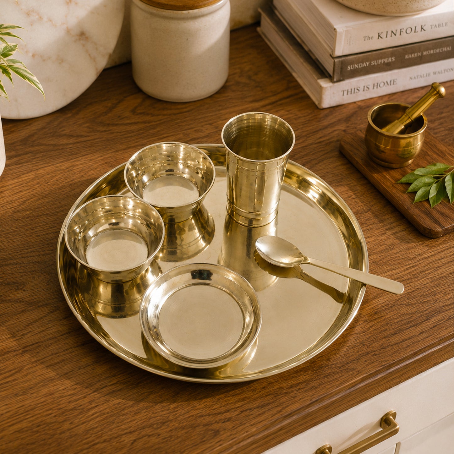 Pure Kansa Dinner Set – Traditional Bronze Thali Set with Plate, Glass, Bowls & Spoon | 80% Copper & 20% Tin Alloy | Ayurvedic Dining Collection
