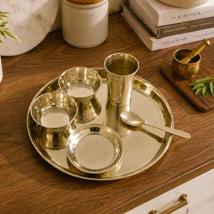Pure Kansa Dinner Set – Traditional Bronze Thali Set with Plate, Glass, Bowls & Spoon | 80% Copper & 20% Tin Alloy | Ayurvedic Dining Collection