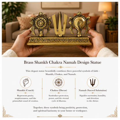 Brass Shankh Chakra Namam Statue with Stand | The Indian Aura