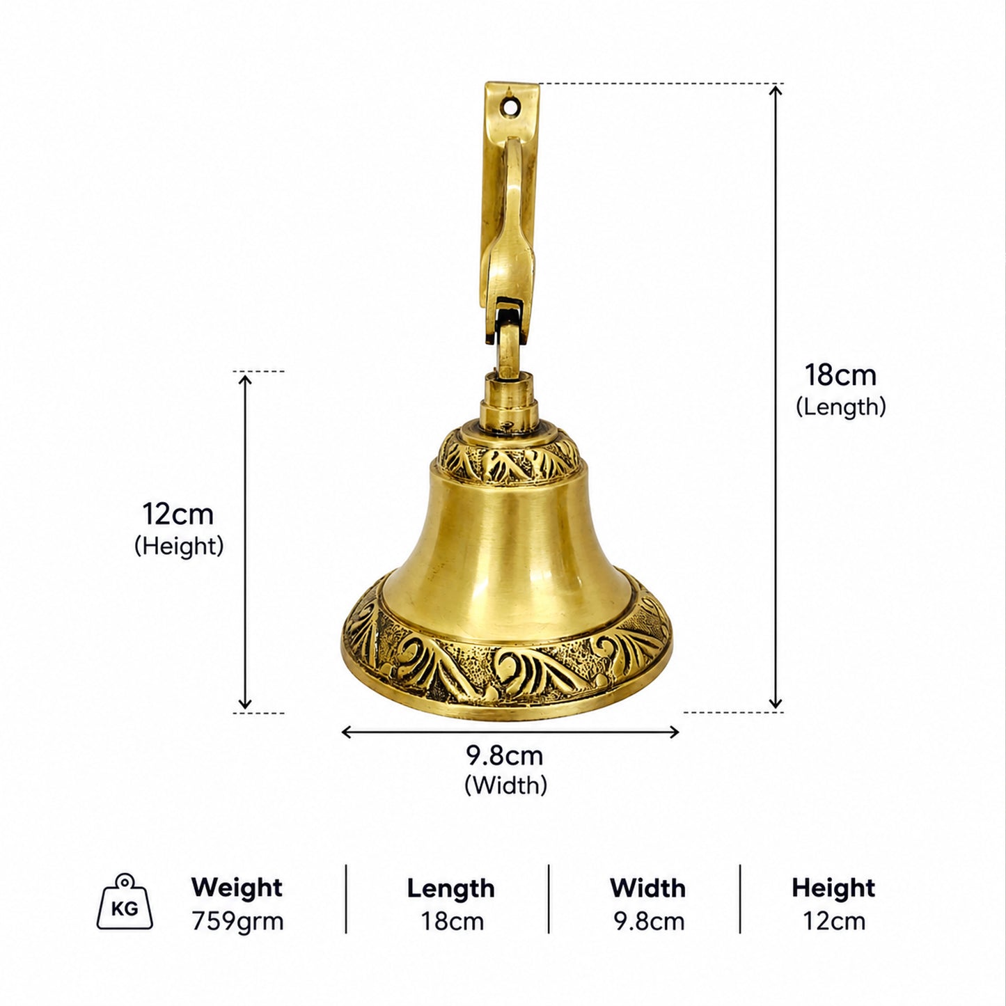 Handcrafted Brass Hanging Temple Bell for Mandir & Entrance | The Indian Aura