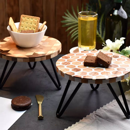 Brown and White Honeycomb Wood and Resin Cake Stand for Dessert, Fruit and Planter