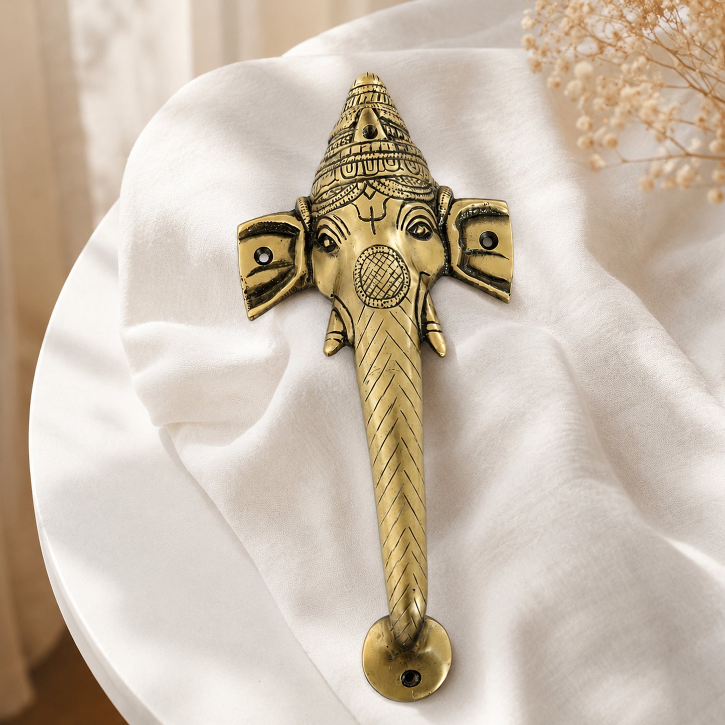 Ganesha Brass Door Handle Pair for Main Door – 10 Inch Antique Finish Elephant Pull Handle, Ethnic Indian Design for Wooden Doors, Temple Doors & Entrance | Auspicious Housewarming Gift,Set-1