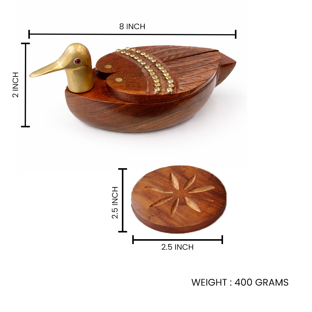 Handcrafted Wood Duck Coaster Set with Brass Head – Round Tea & Coffee Coasters