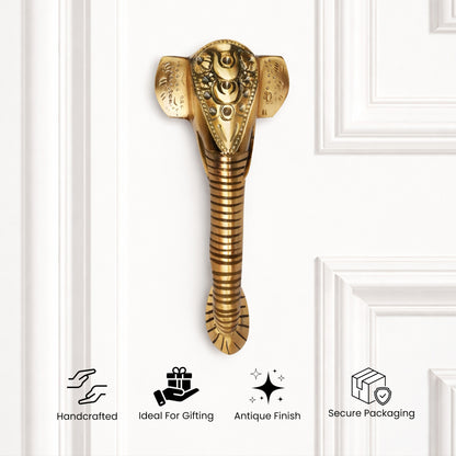 Ganesha Brass Door Handle with Golden Crown - Antique Dhanvantri Design Set of 2