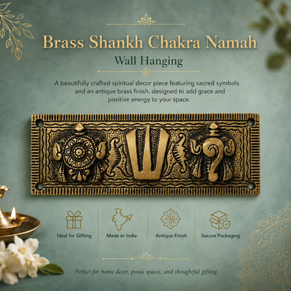 Brass Shankh Chakra Namah Wall Hanging Vaishnav Tilak Plaque | The Indian Aura