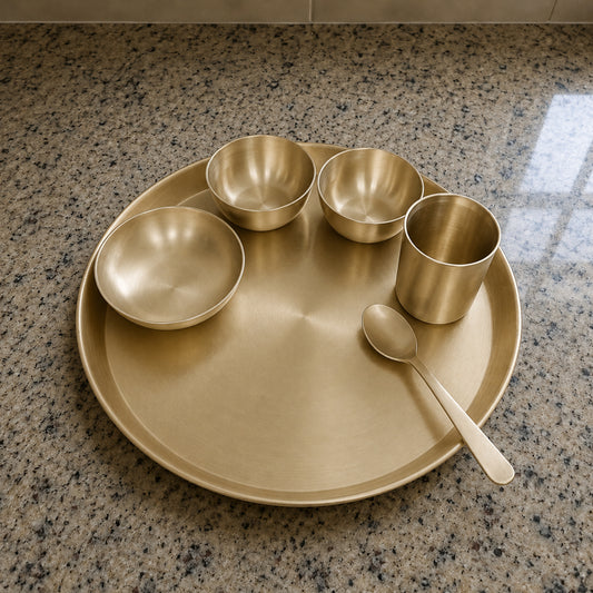 Pure Kansa Matte Finish 13.5 Inch Thali Dinner Set – Traditional Ayurvedic Dinnerware for Healthy & Elegant Dining