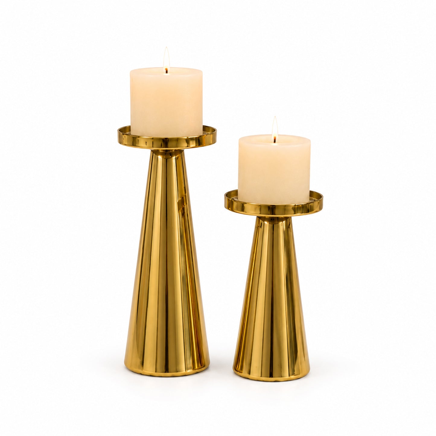 Gold Metal Pillar Candle Holder Stand Set of 2 | The Indian Aura