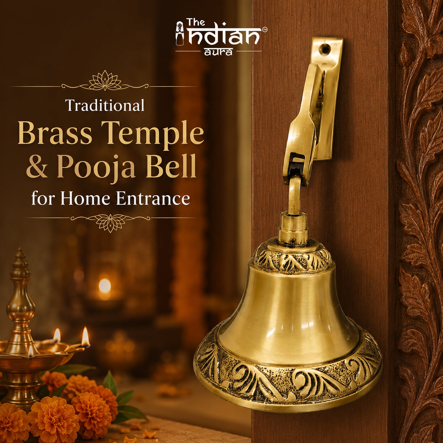 Handcrafted Brass Hanging Temple Bell for Mandir & Entrance | The Indian Aura