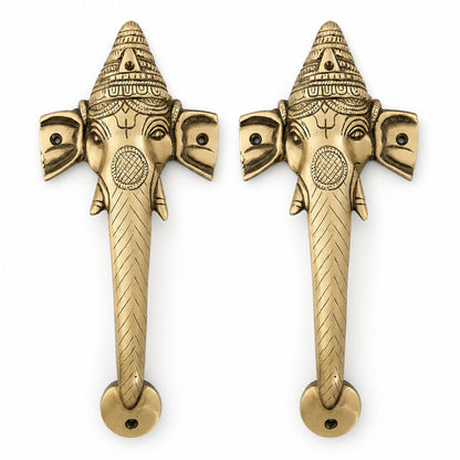 Ganesha Brass Door Handle Pair for Main Door – 10 Inch Antique Finish Elephant Pull Handle, Ethnic Indian Design for Wooden Doors, Temple Doors & Entrance | Auspicious Housewarming Gift,Set-2