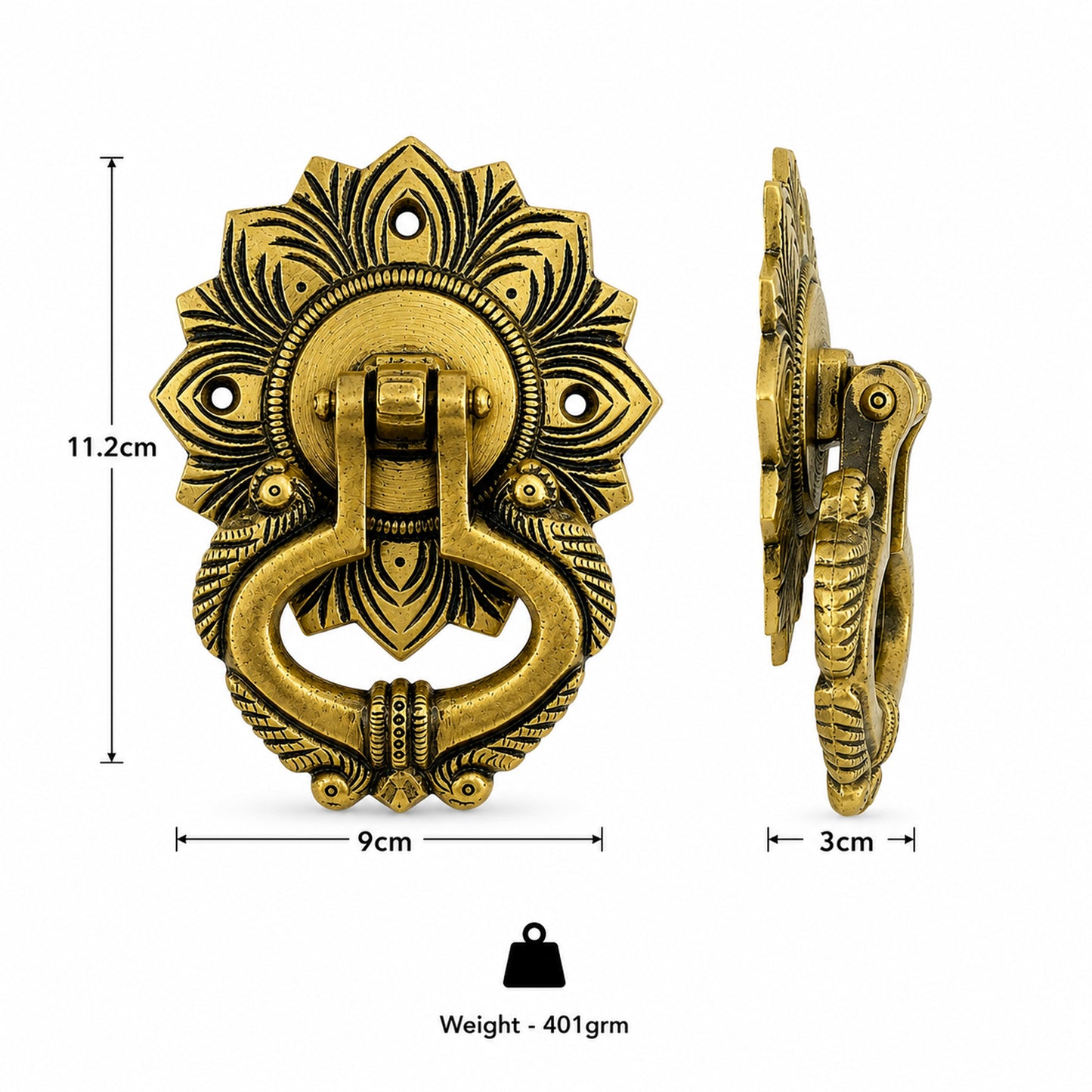 Handcrafted Peacock feather Design Brass Door Knocker – Antique Finish