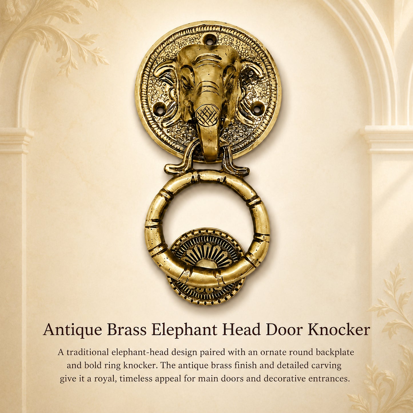 Handcrafted Elephant Head Brass Door Knocker – Antique Finish