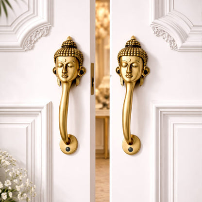 Decorative Buddha Face Brass Door Handle – Spiritual Gautam Buddha Design Set of 2