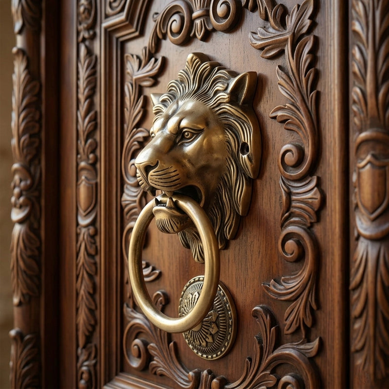 Lion Guardian Brass Door Knocker with Ring Handle for Main Door | The Indian Aura