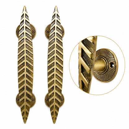 Handcrafted Leaf Design Brass Door Handle for Main Door 12inch  – Antique Finish Set-2