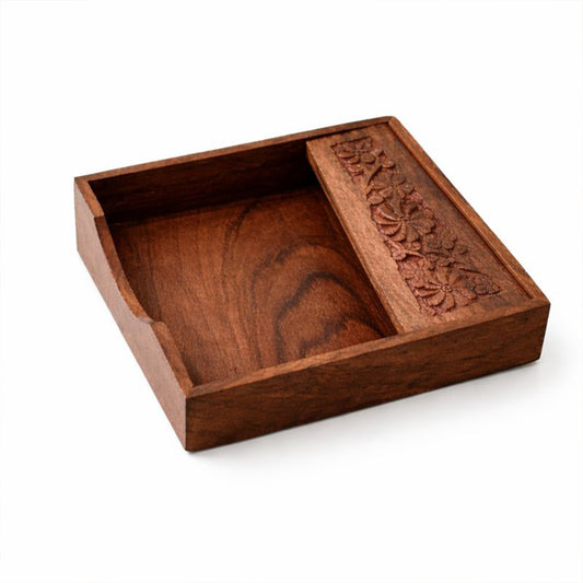 Handcrafted Wooden Napkin Holder with Carved Lid | Premium Table Accessory | The Indian Aura