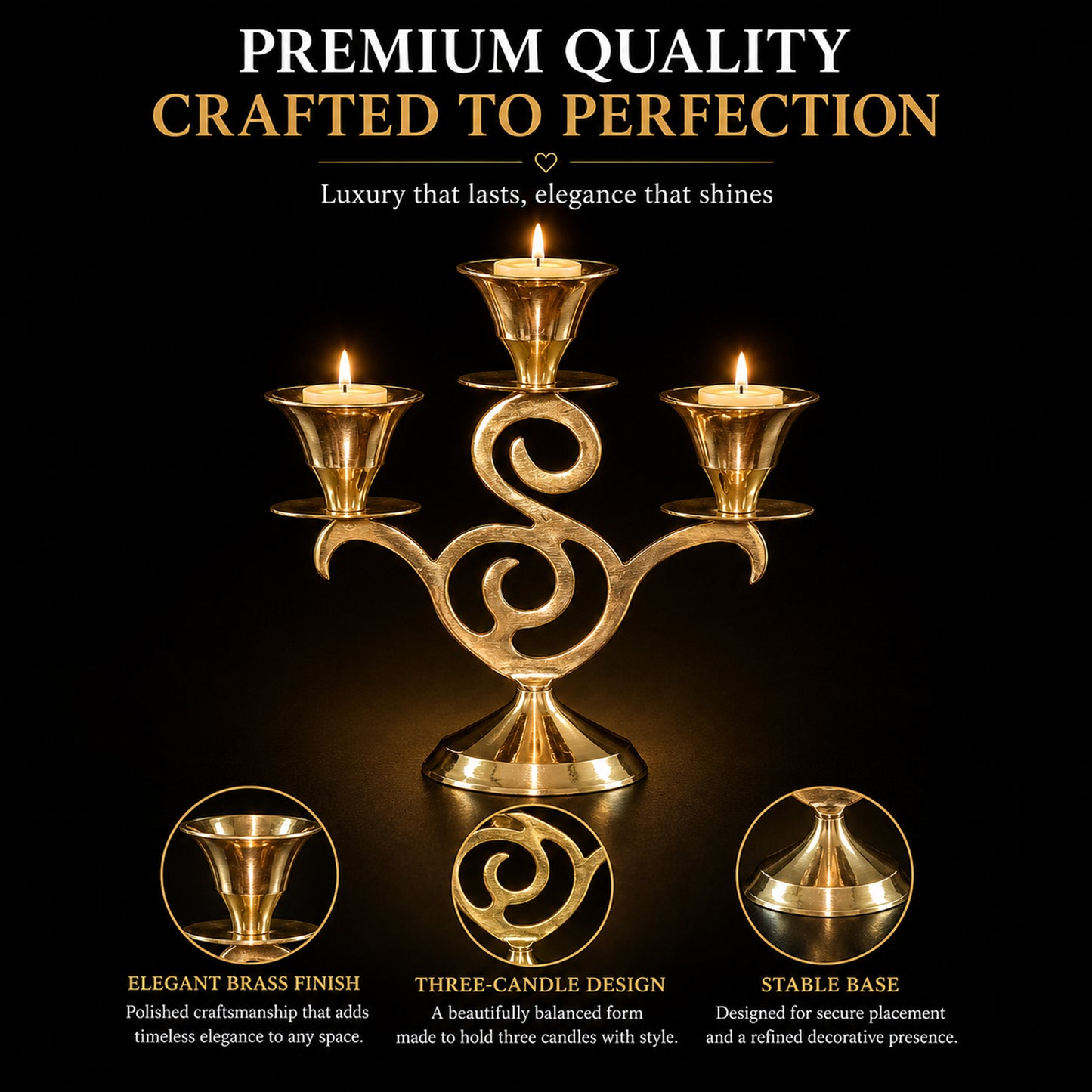 Brass Three Arm Candle Stand Antique Finish Decorative Candle Holder for Home Decor & Gifting| The Indian Aura