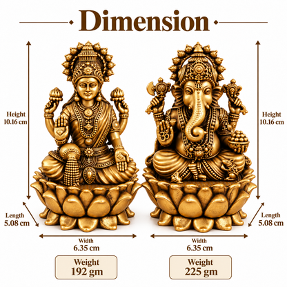 Antique Brass Laxmi Ganesh Idol Set for Home Temple, Pooja Room & Mandir | Handcrafted Laxmi Ganesh Statues for Home Décor & Office Desk | Diwali, Housewarming & Spiritual Gift | The Indian Aura