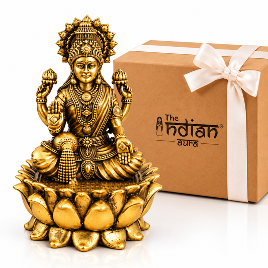 Antique Brass Laxmi Idol for Gifting | Handcrafted Goddess Laxmi Statue for Housewarming, Wedding, Diwali, Dhanteras & Festive Gifts | Spiritual Gift for Family, Friends & Loved Ones | The Indian Aura