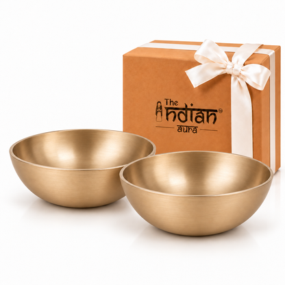 The Indian Aura Pure Kansa Dessert Bowl Set | Traditional Bronze Katori for Sweets, Halwa, Salad & Desserts | Premium Gift for Diwali, Housewarming, Wedding, Anniversary & Festive Occasions | Set of 2, 4 & 6