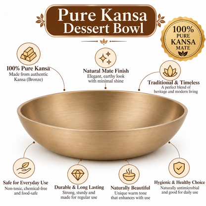 Pure Kansa Dessert Bowl | Traditional Serving Bowl for Halwa, Achar, Salad & Desserts | Set of 2, 4 & 6