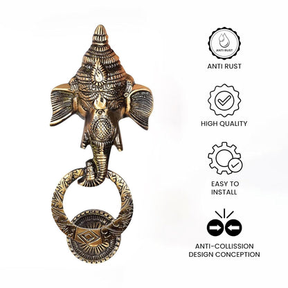 Brass Door Knocker, Divine Blessings Ganesha, Vintage Style, Decorative Hardware for Main Door Entrance