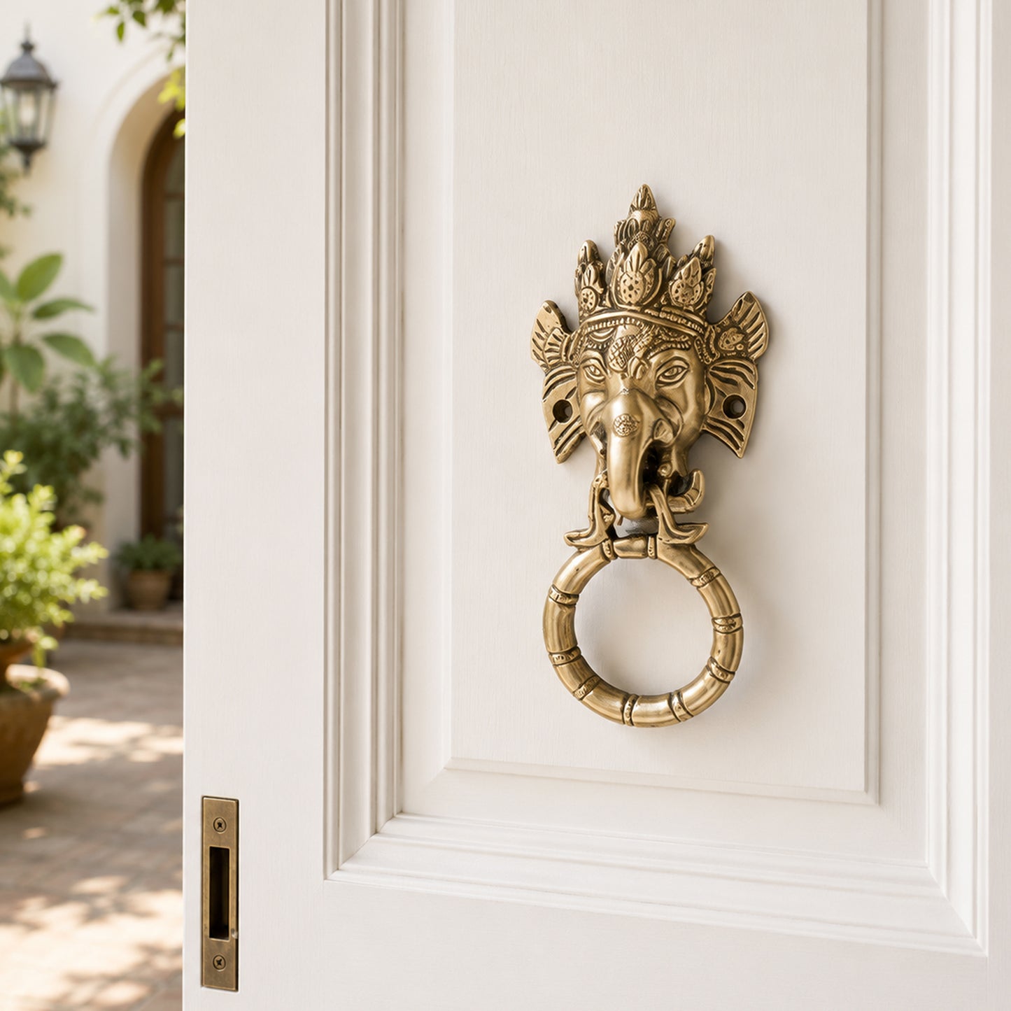 Lord Ganesha Brass Door Knocker for Main Door – Antique Finish Ganpati Vastu Face with Ring, 6.5 Inch Ethnic Indian Elephant Design | Auspicious Entrance Decor & Housewarming Gift